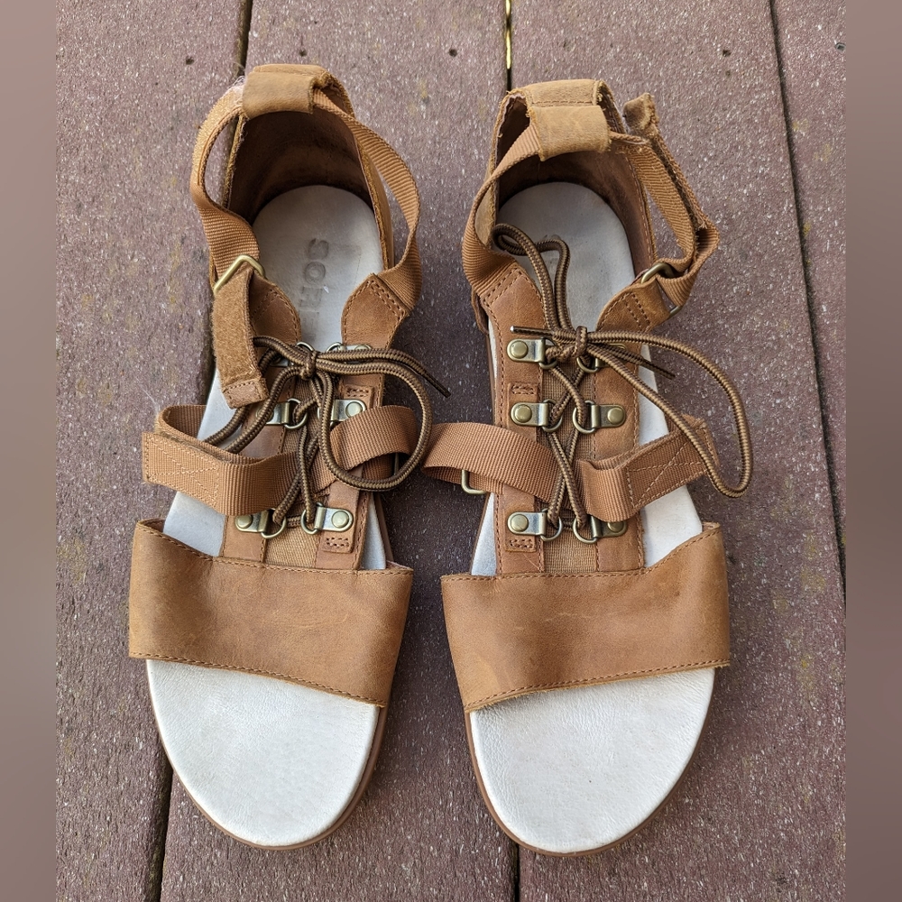 Sorel Brown lace up leather brown sandals women's 12